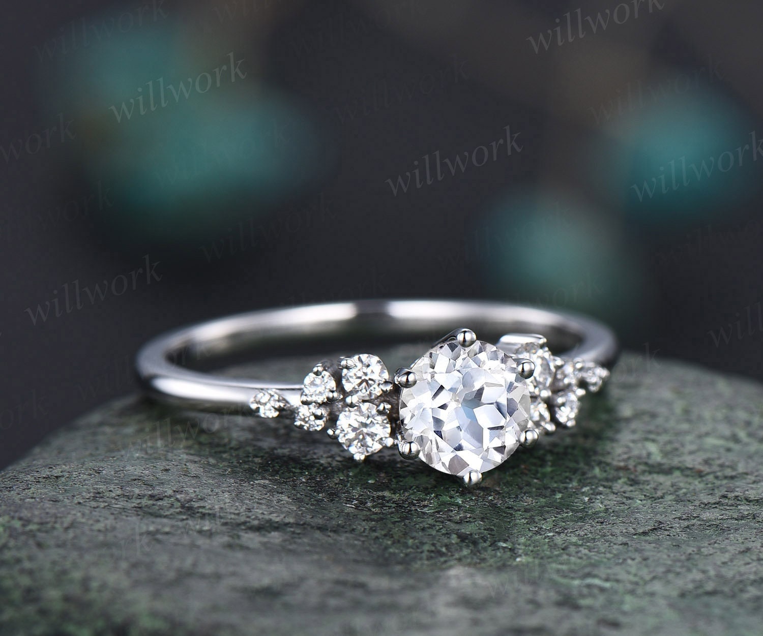 14k White Gold Vintage Style Engraved Diamond & Sapphire Engagement Ring -  1800 Loose Diamonds